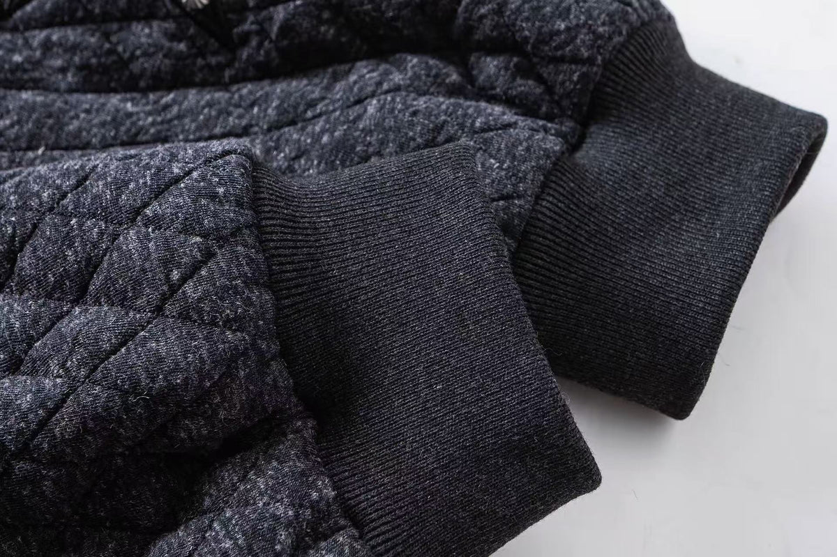 Diamond Quilted Faux Fur Lined Hood Horse Embroidery Star Patch Zip‑Up Jacket