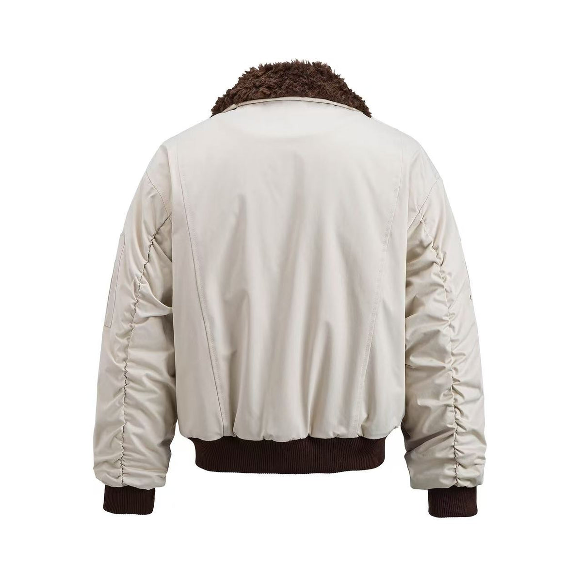 Faux Shearling Collar Multi‑Patch Decor Zip‑Up Bomber Jacket