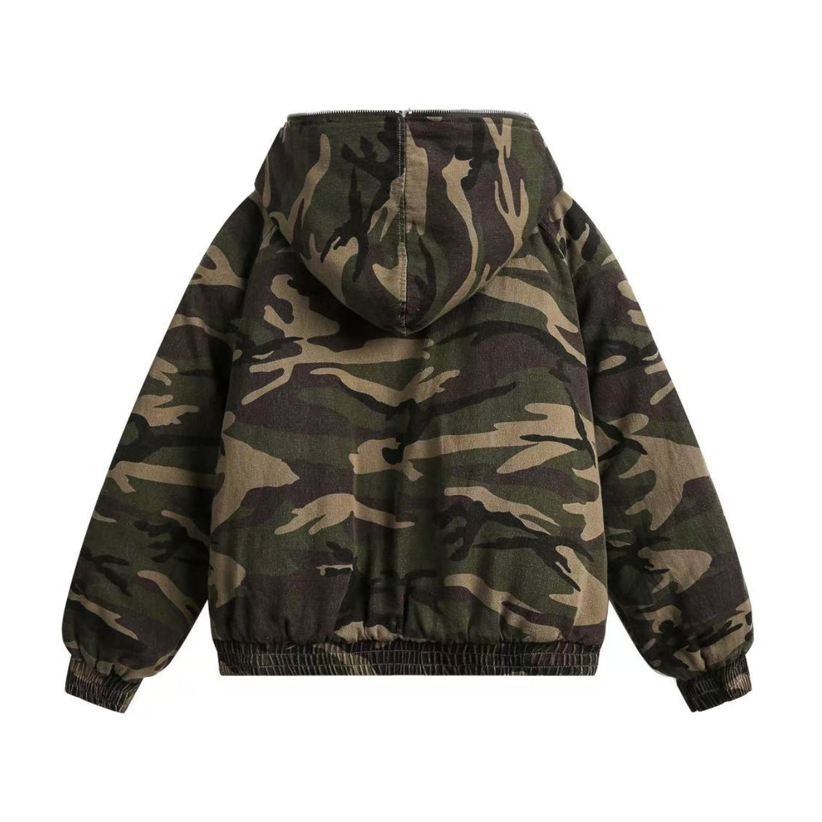 Vintage Camo Fur Collar Hooded Jacket