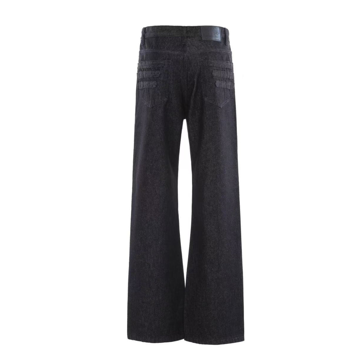 Raw Black Multi Rivet Strap Decor Flare Leg Jeans