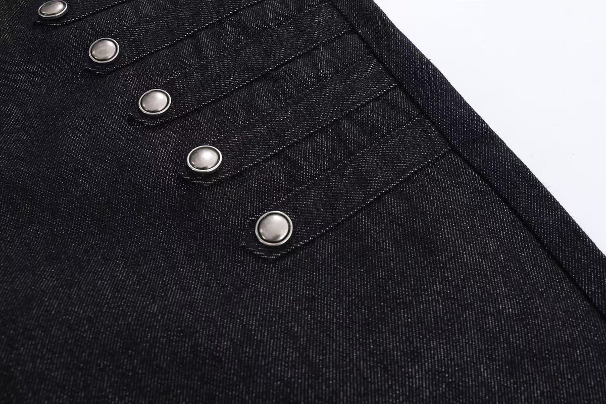 Raw Black Multi Rivet Strap Decor Flare Leg Jeans