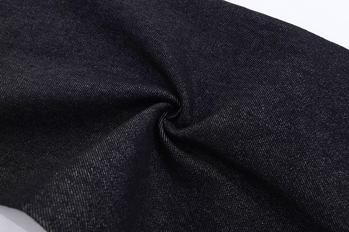 Raw Black Multi Rivet Strap Decor Flare Leg Jeans