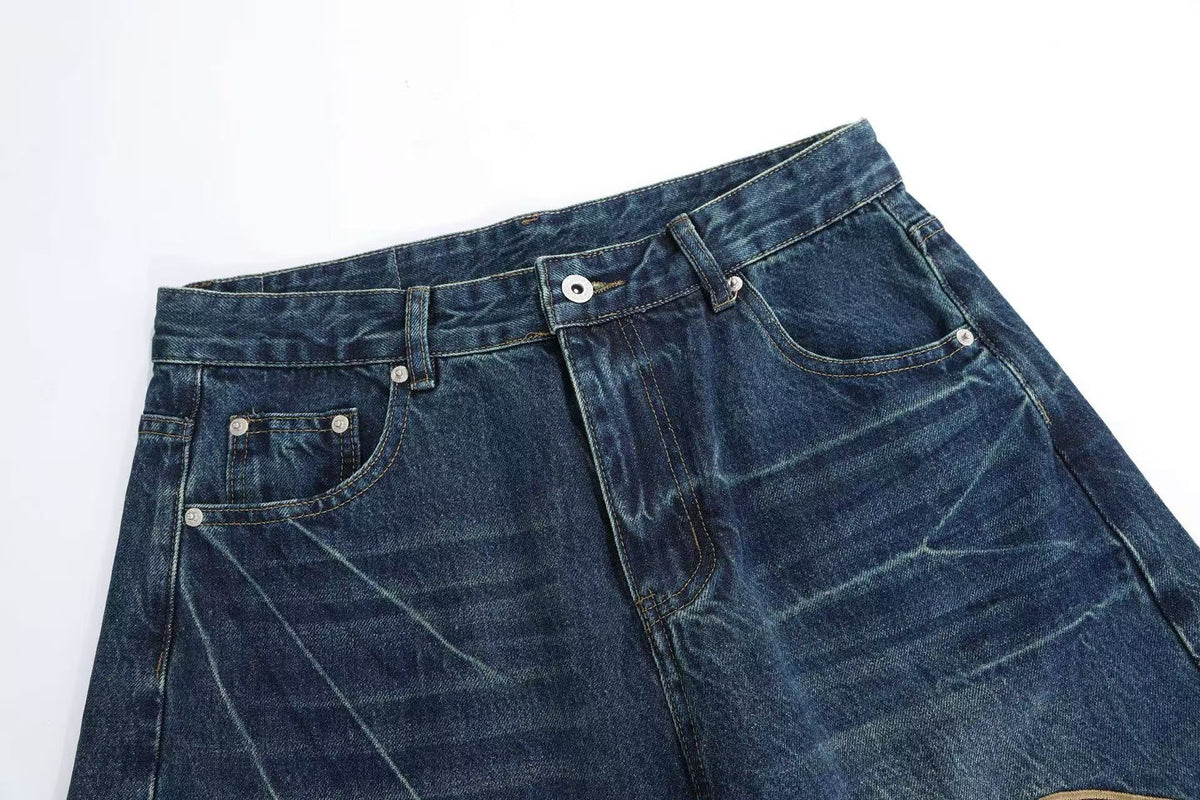 Vintage Lace-Up Embroidery Wide Leg Jeans