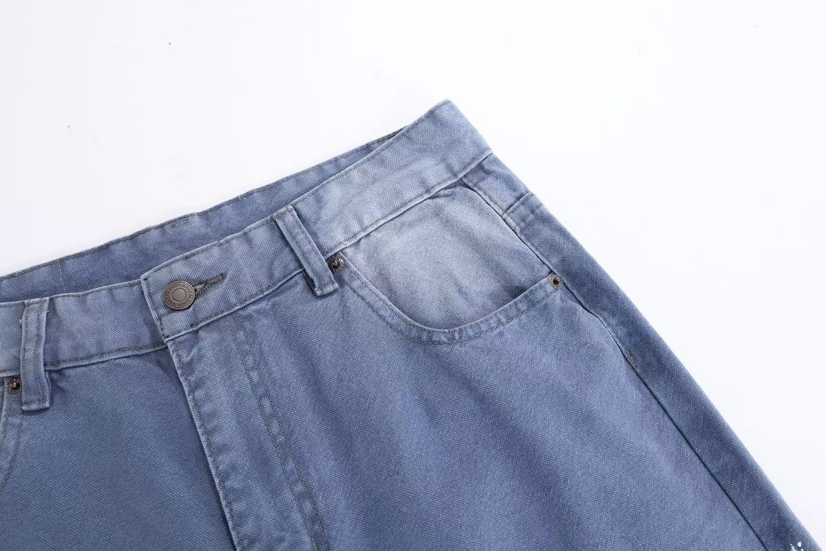 Washed Eagle Star Print Wide Leg Jeans