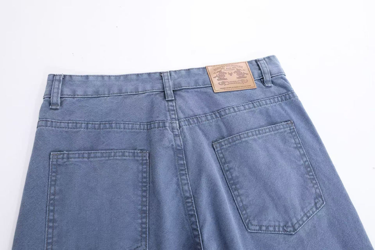 Washed Eagle Star Print Wide Leg Jeans
