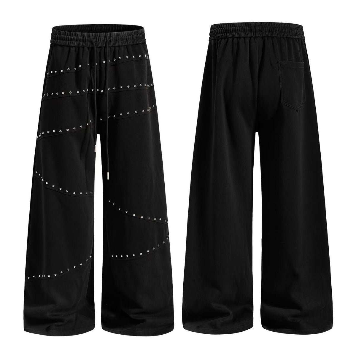 Studded Riveted Seam Detail Wide Leg Sweatpants