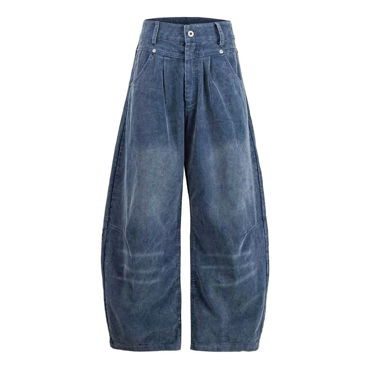 Vintage Washed Pleated Wide Barrel Corduroy Wide Leg Jeans