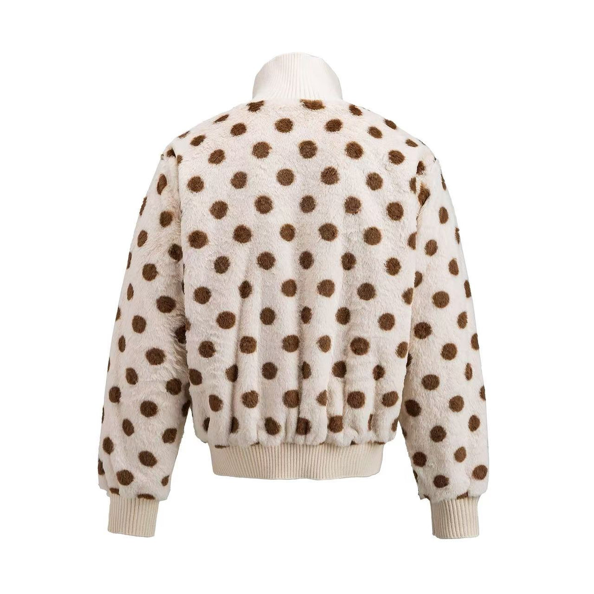 Cute Polka Dot Faux Fur Buckle Bomber Jacket
