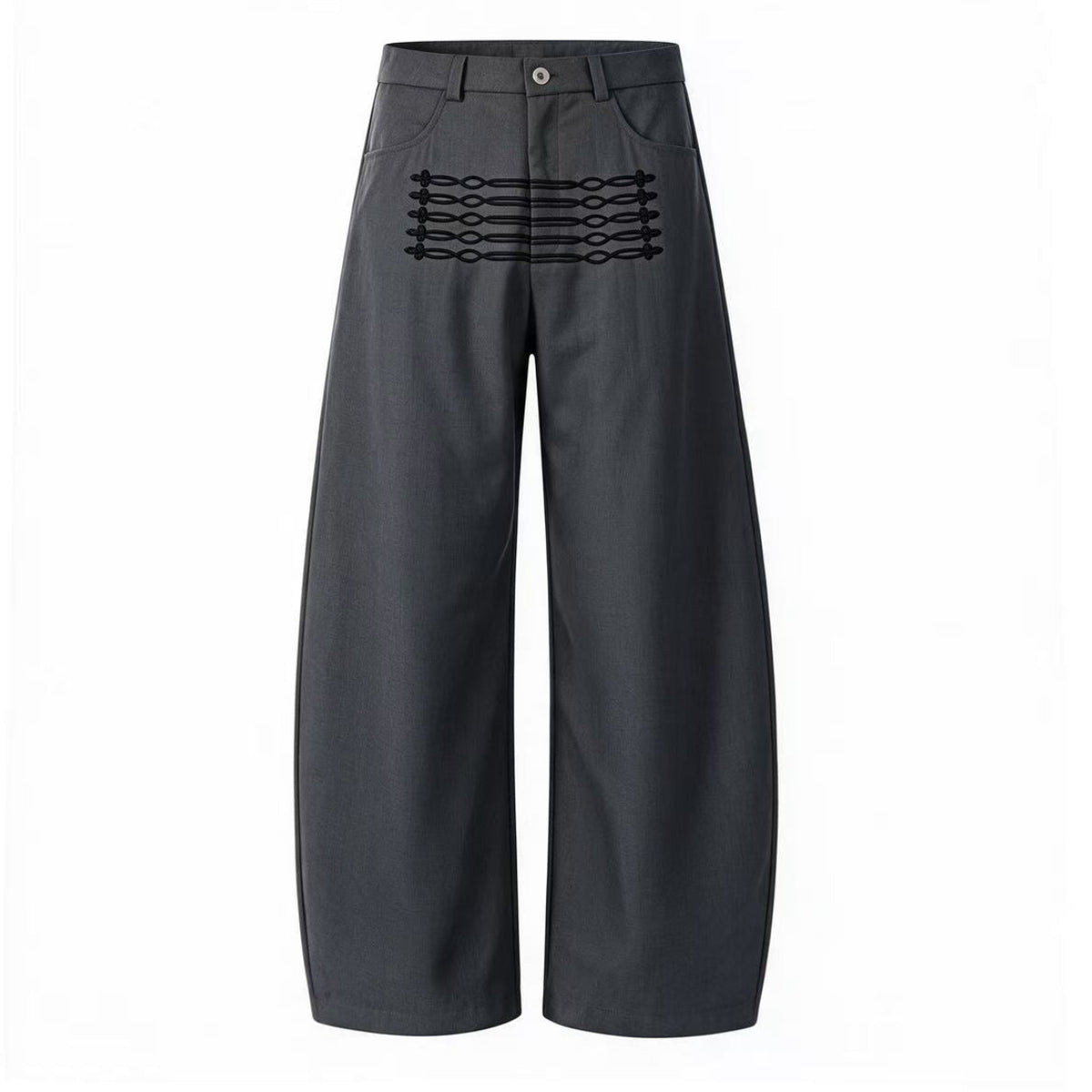 Lace-Up Knot Graphic Print Wide-Leg Suit Pants