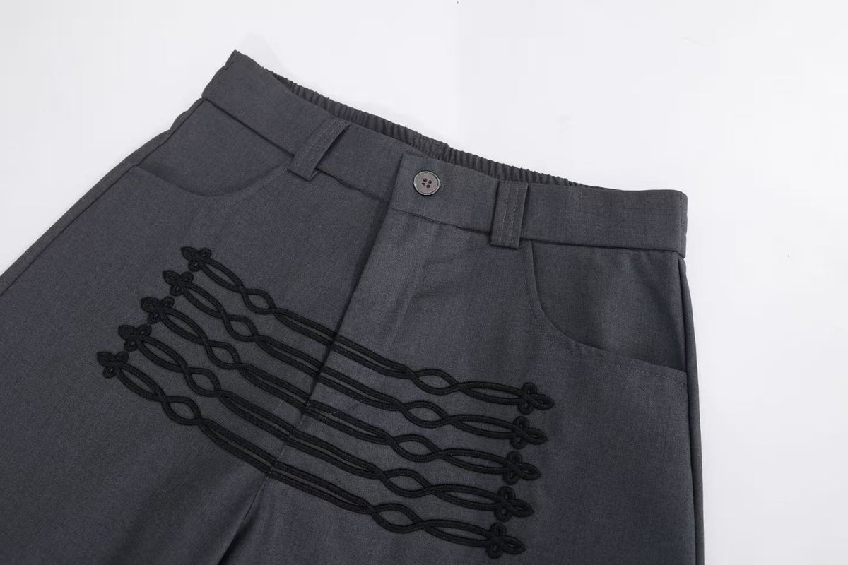 Lace-Up Knot Graphic Print Wide-Leg Suit Pants
