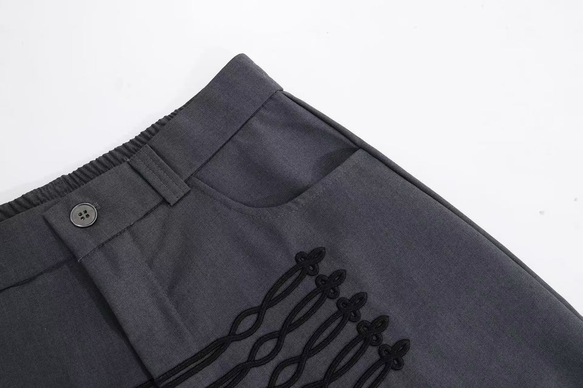 Lace-Up Knot Graphic Print Wide-Leg Suit Pants