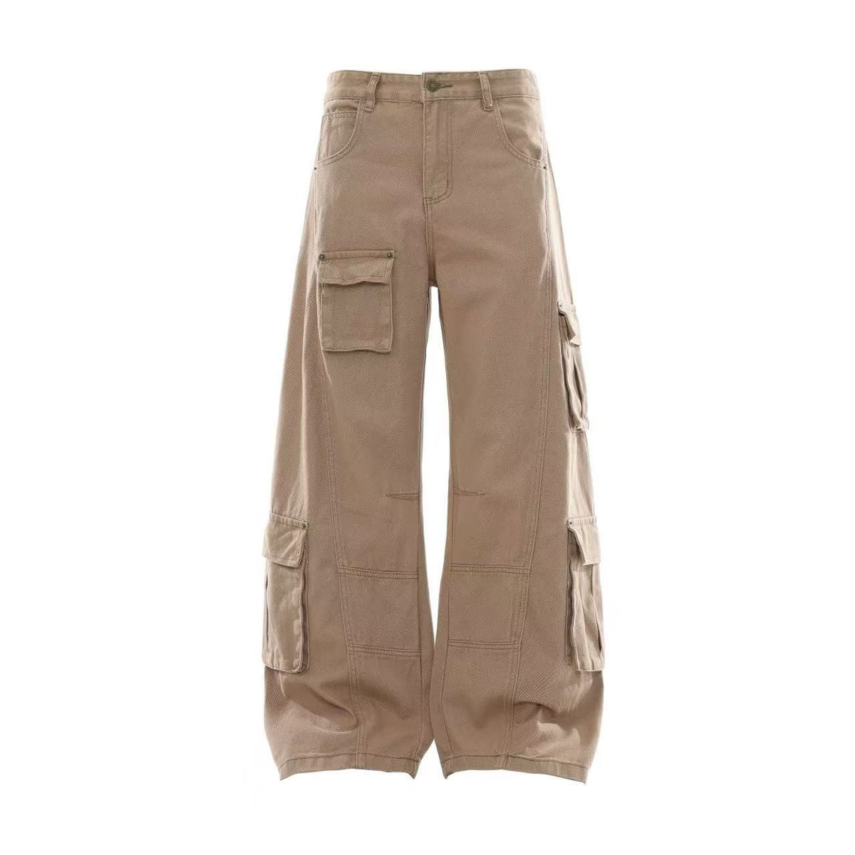 Washed Utility Multi Patch Pocket Wide Leg Cargo Pants