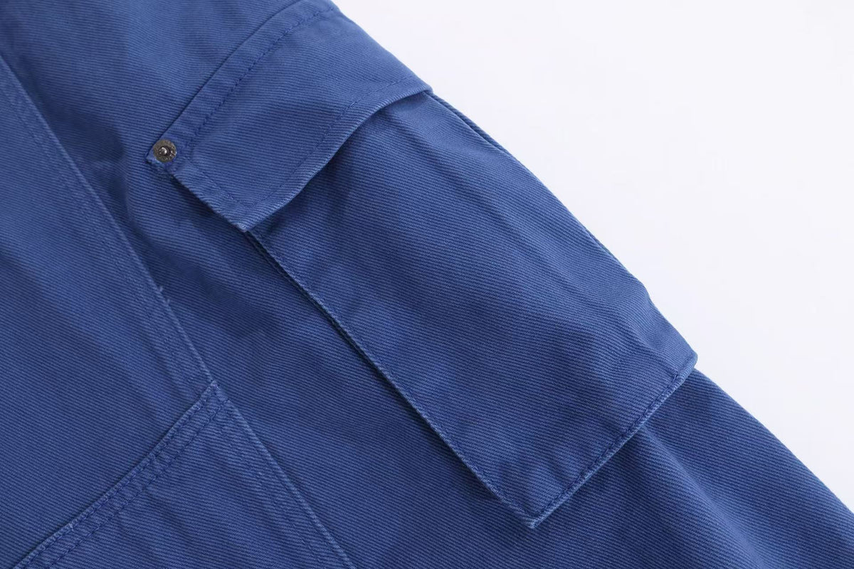 Washed Utility Multi Patch Pocket Wide Leg Cargo Pants