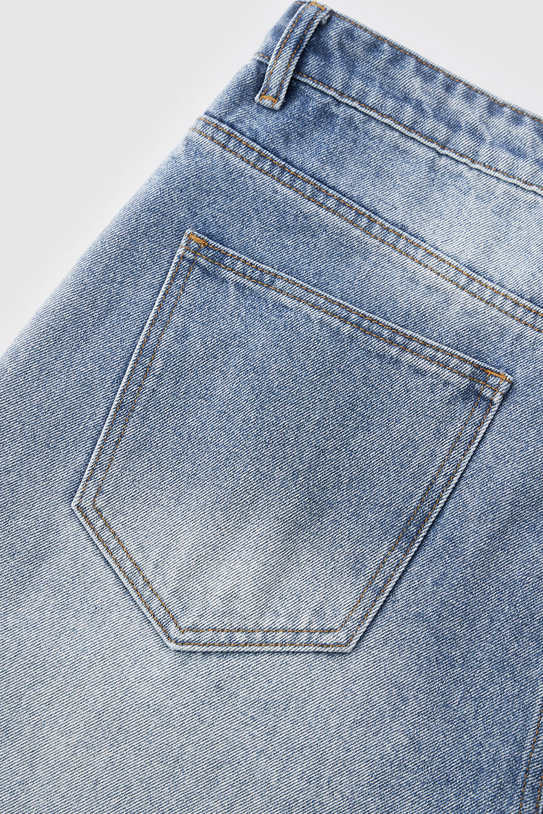 Wide-Leg Denim Knee-Length Shorts