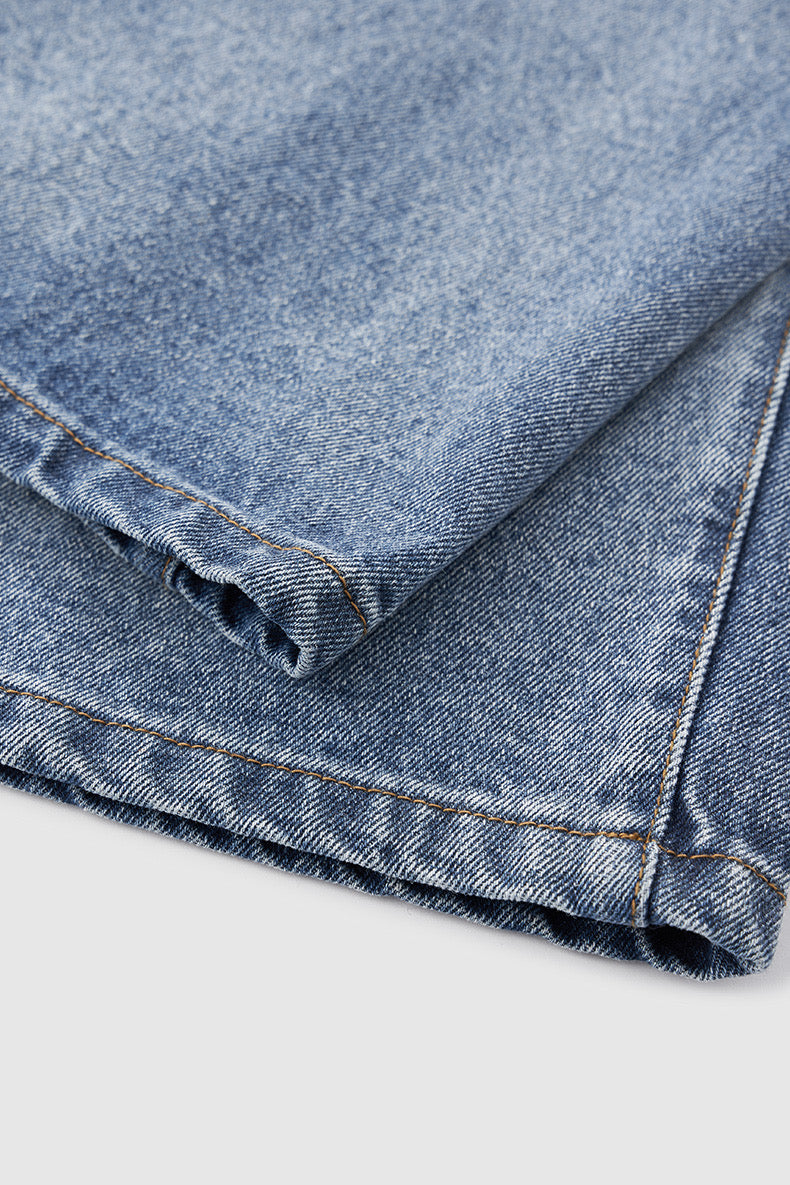 Wide-Leg Denim Knee-Length Shorts