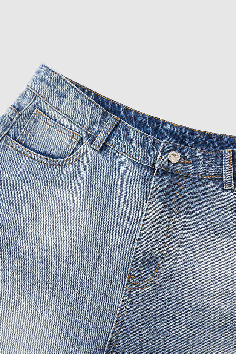 Wide-Leg Denim Knee-Length Shorts