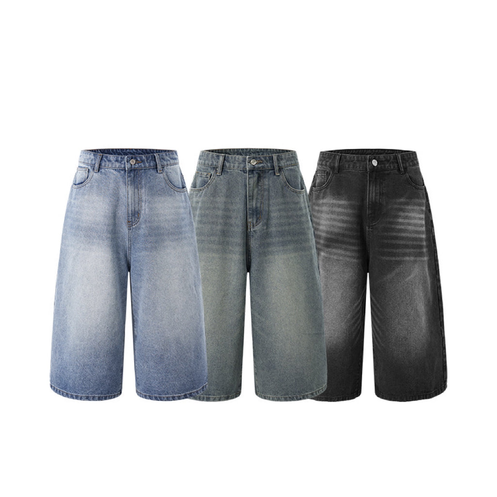 Wide-Leg Denim Knee-Length Shorts