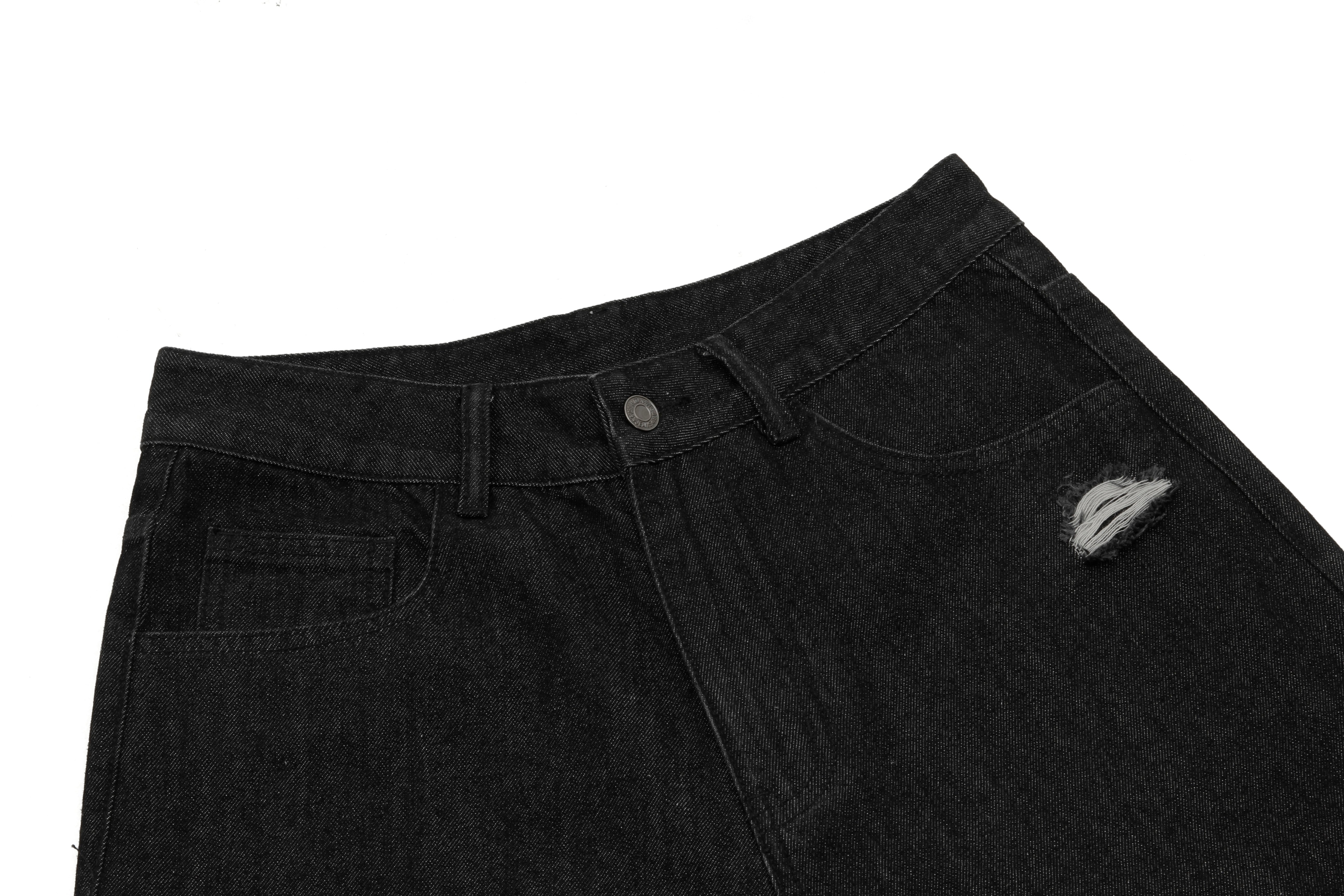 Distressed Camo Denim Knee-Length Shorts