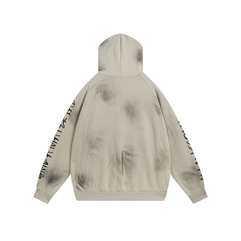 Distressed spray-paint washed hoodie