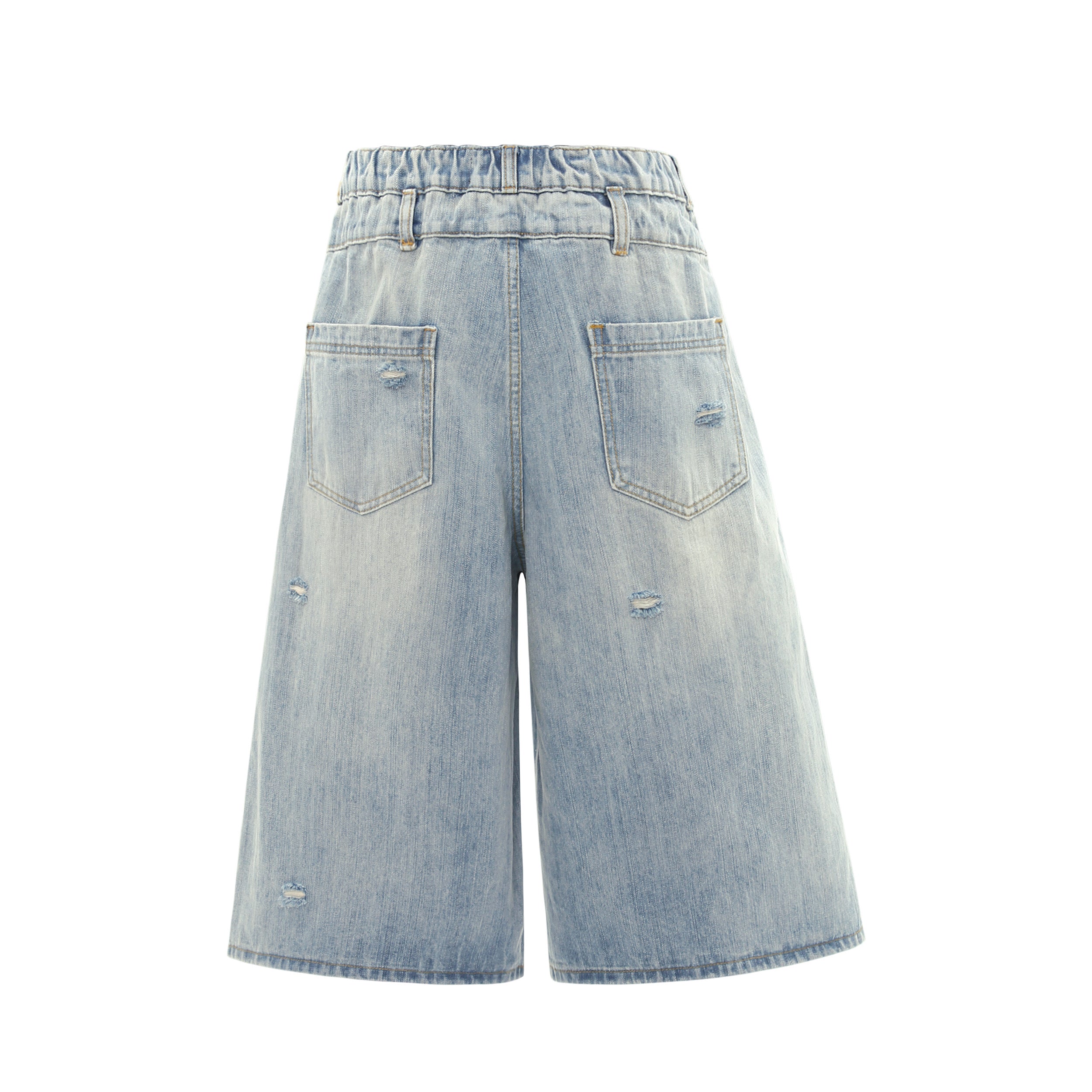 Distressed Denim Knee-Length Shorts