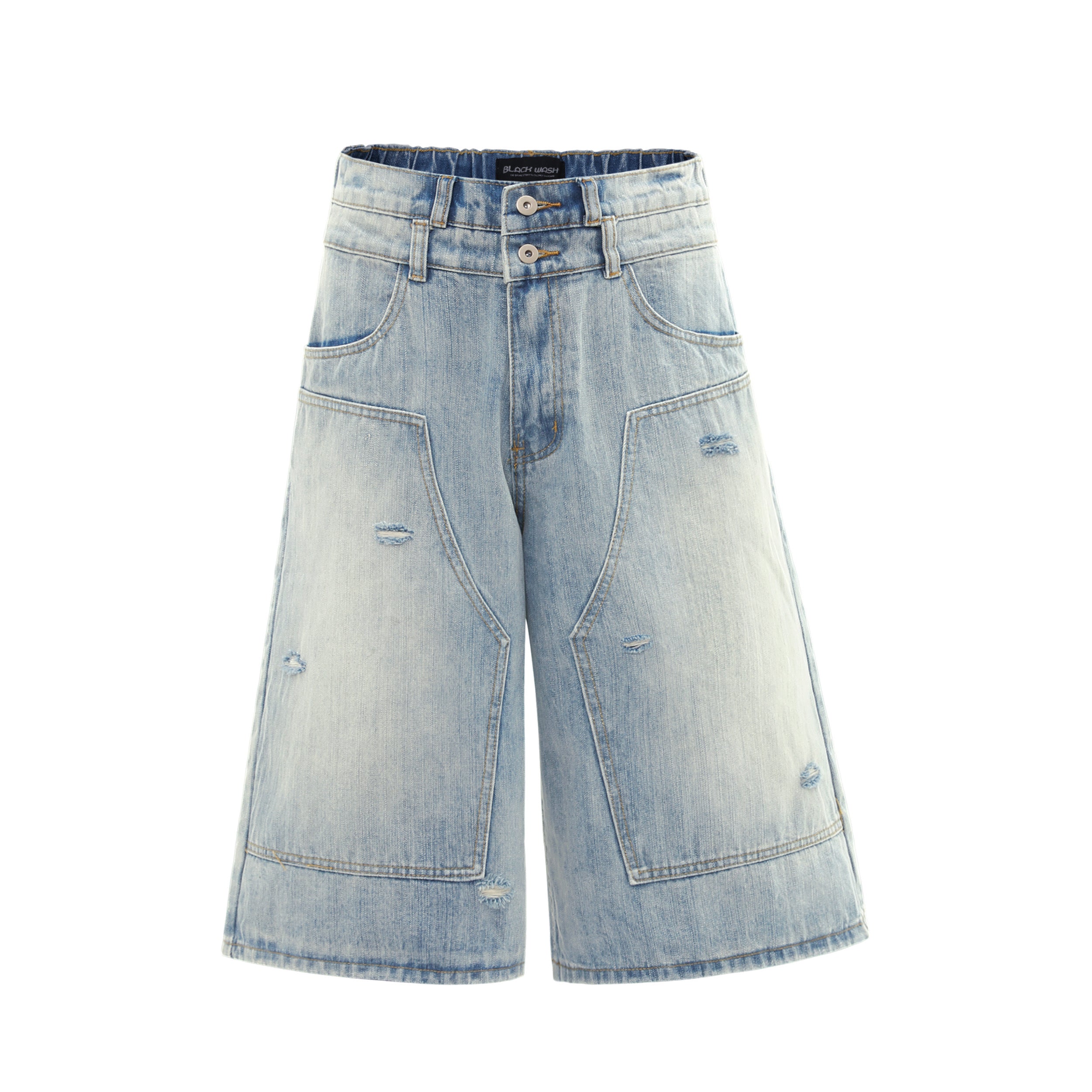 Distressed Denim Knee-Length Shorts