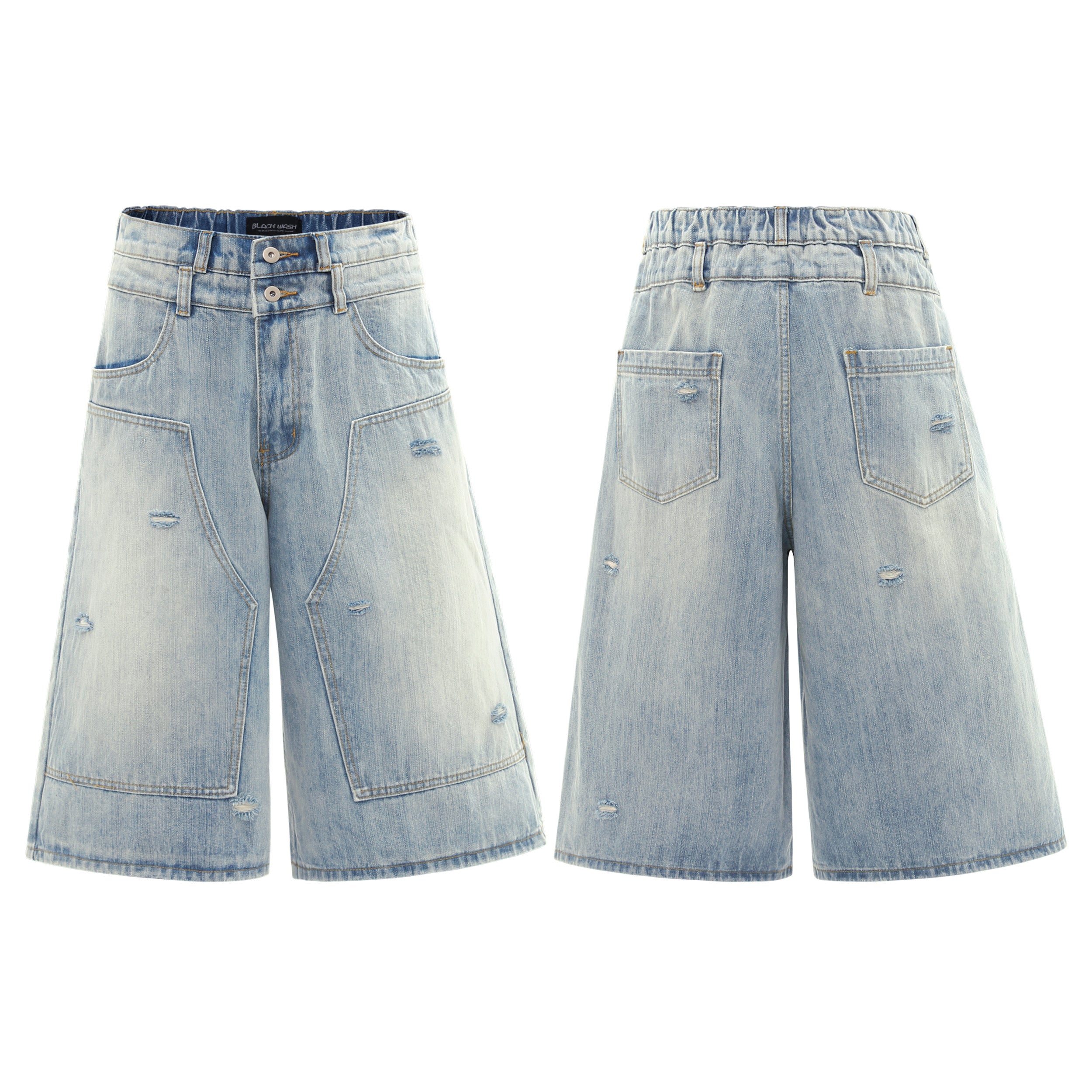 Distressed Denim Knee-Length Shorts