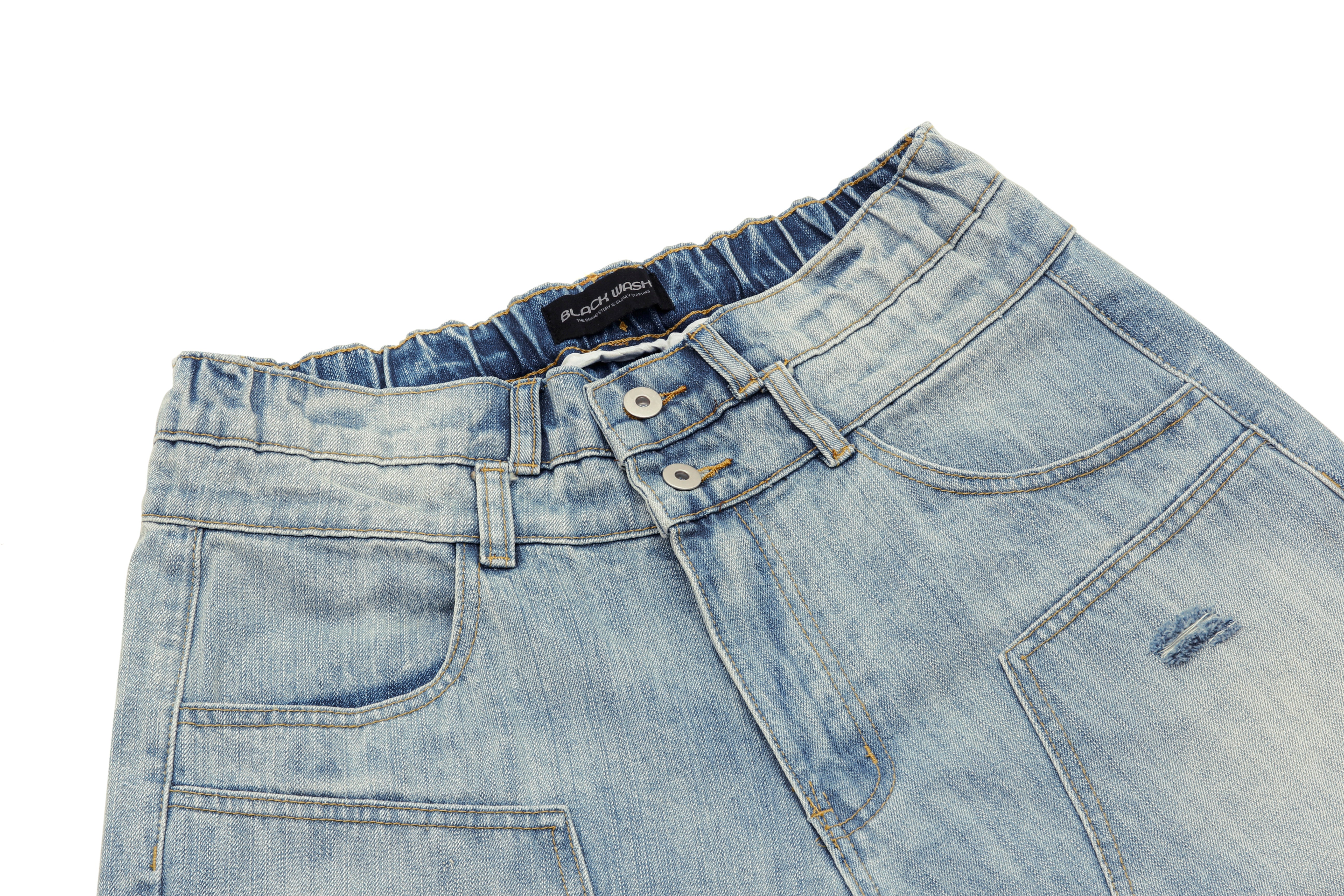 Distressed Denim Knee-Length Shorts