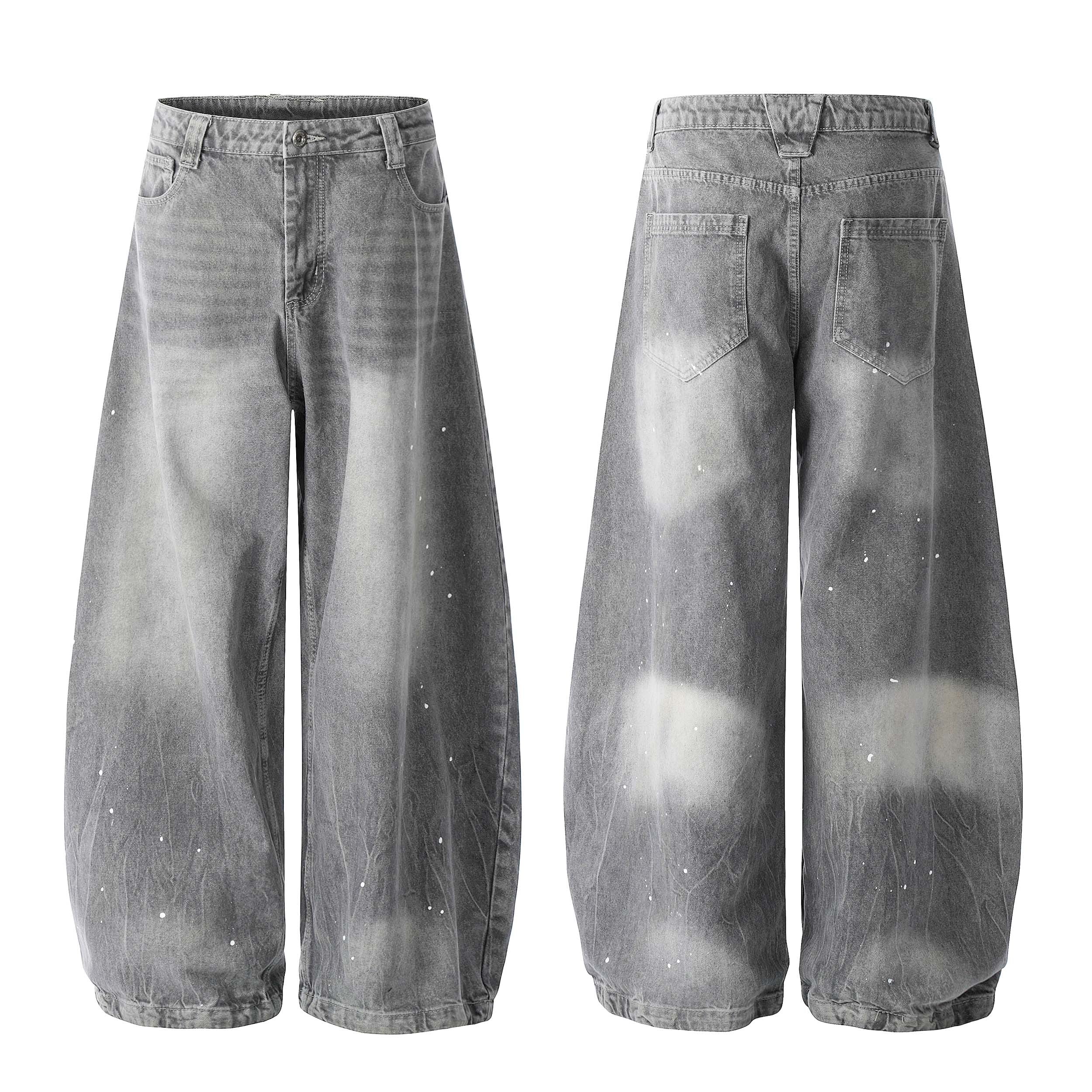 Ink-Splatter Wide-Leg Jeans