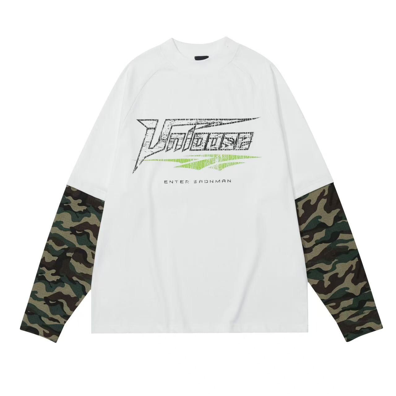 Faux-Two-Piece Camo Spliced Long Sleeves