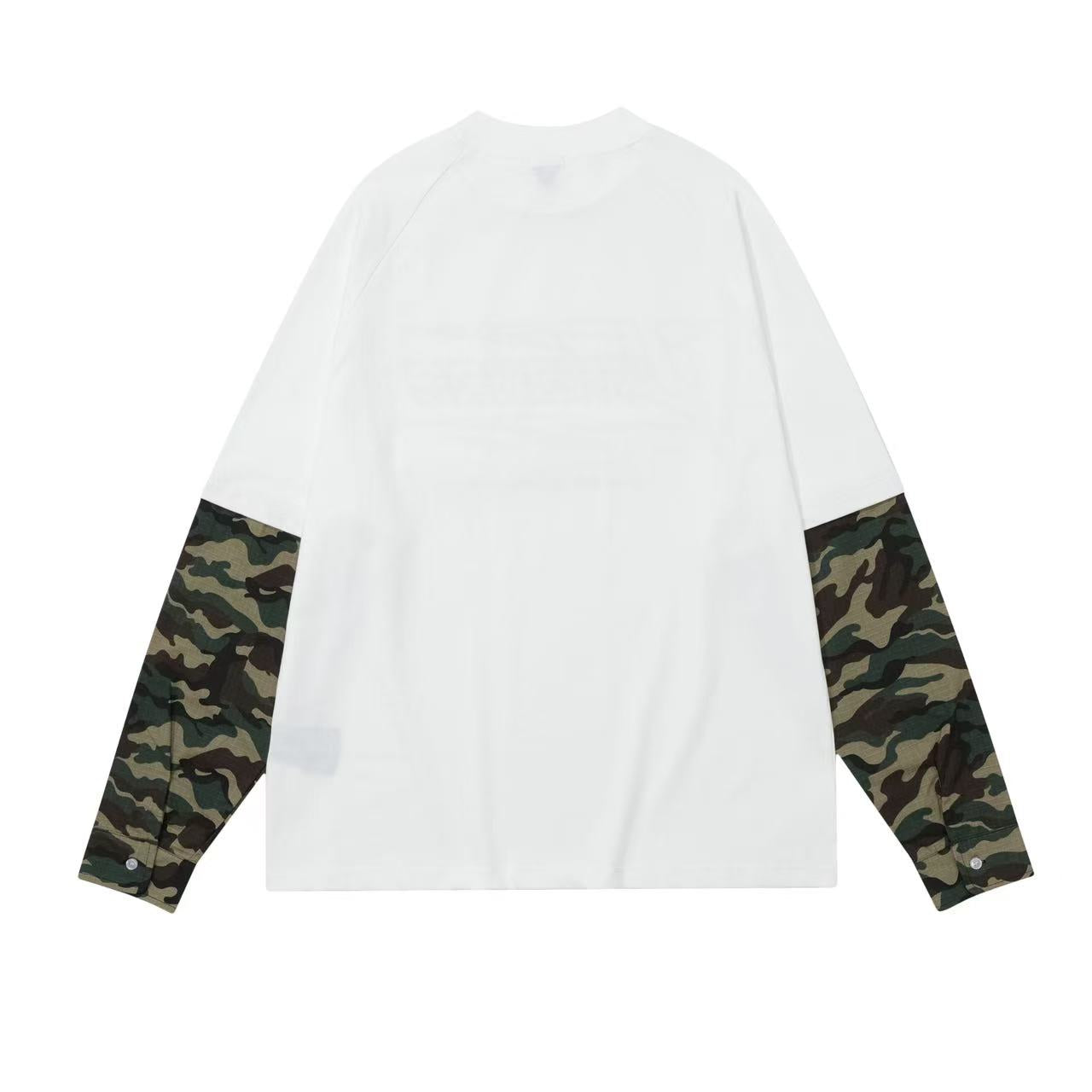 Faux-Two-Piece Camo Spliced Long Sleeves
