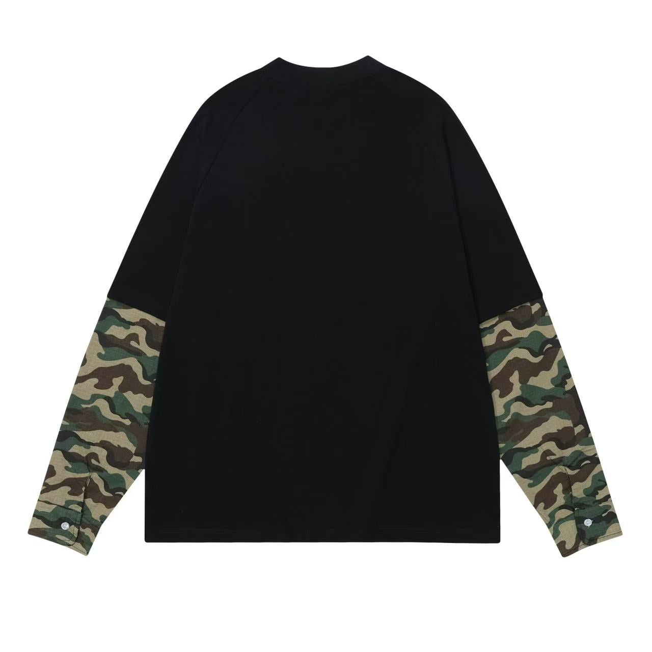 Faux-Two-Piece Camo Spliced Long Sleeves