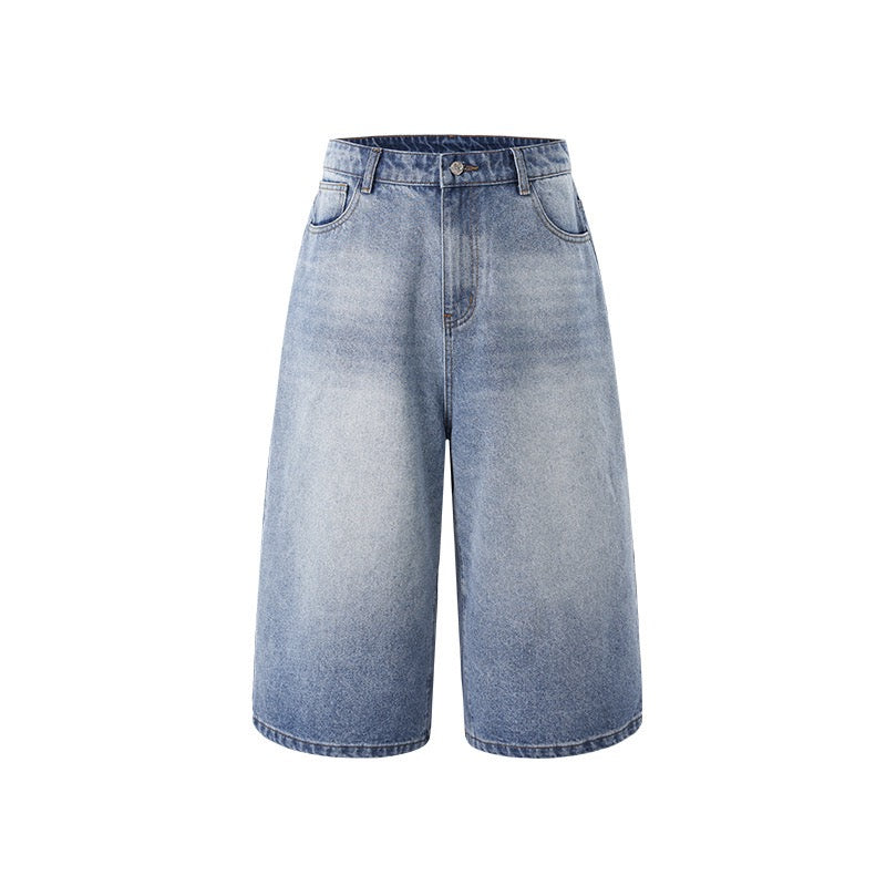 Wide-Leg Denim Knee-Length Shorts