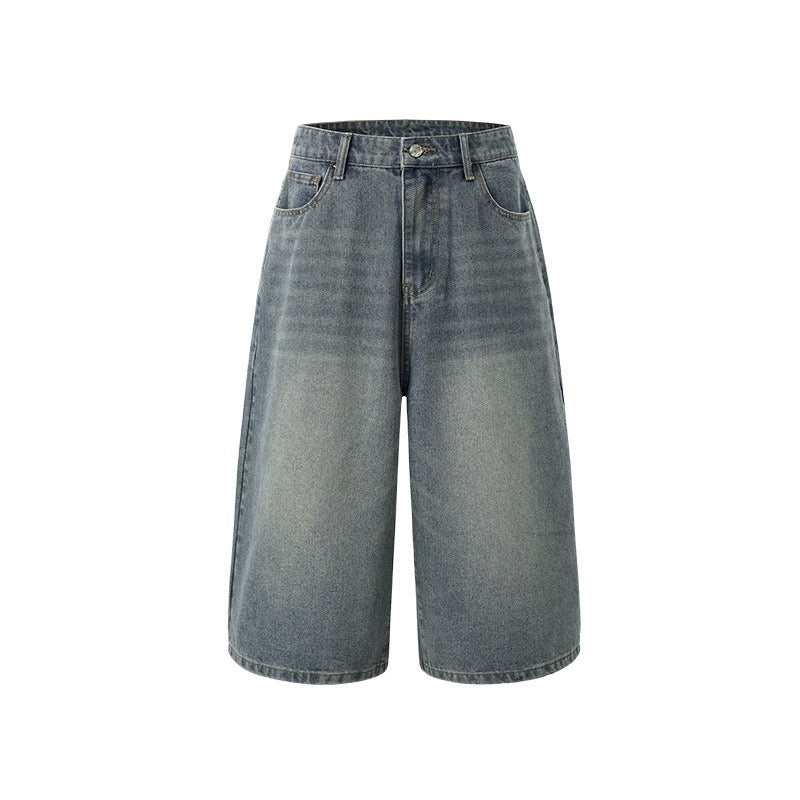 Wide-Leg Denim Knee-Length Shorts