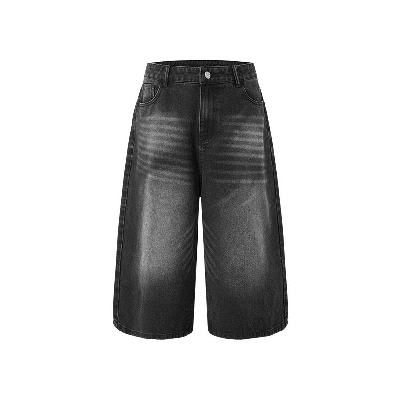 Wide-Leg Denim Knee-Length Shorts