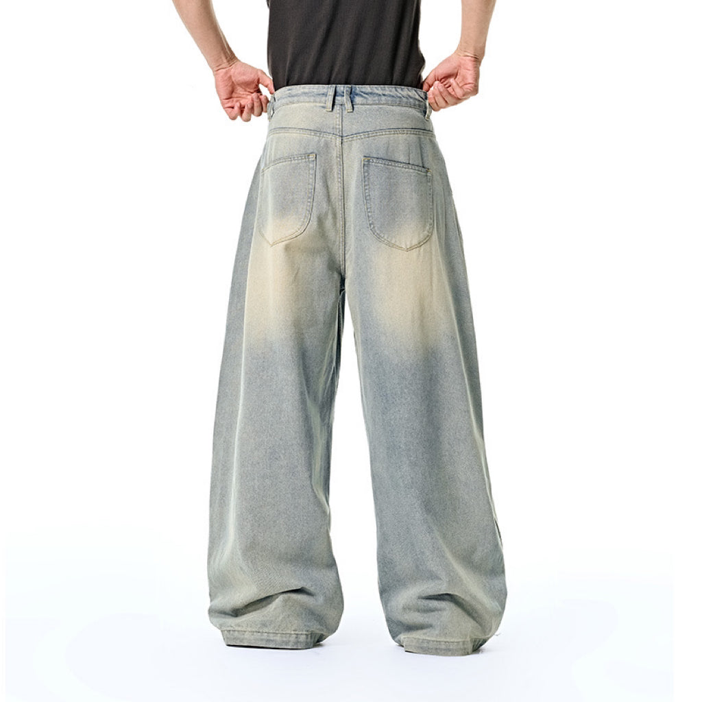 Washed Floor-Length  Wide-Leg Jeans