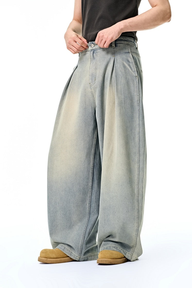 Washed Floor-Length  Wide-Leg Jeans