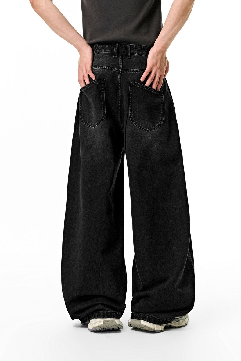 Washed Floor-Length  Wide-Leg Jeans