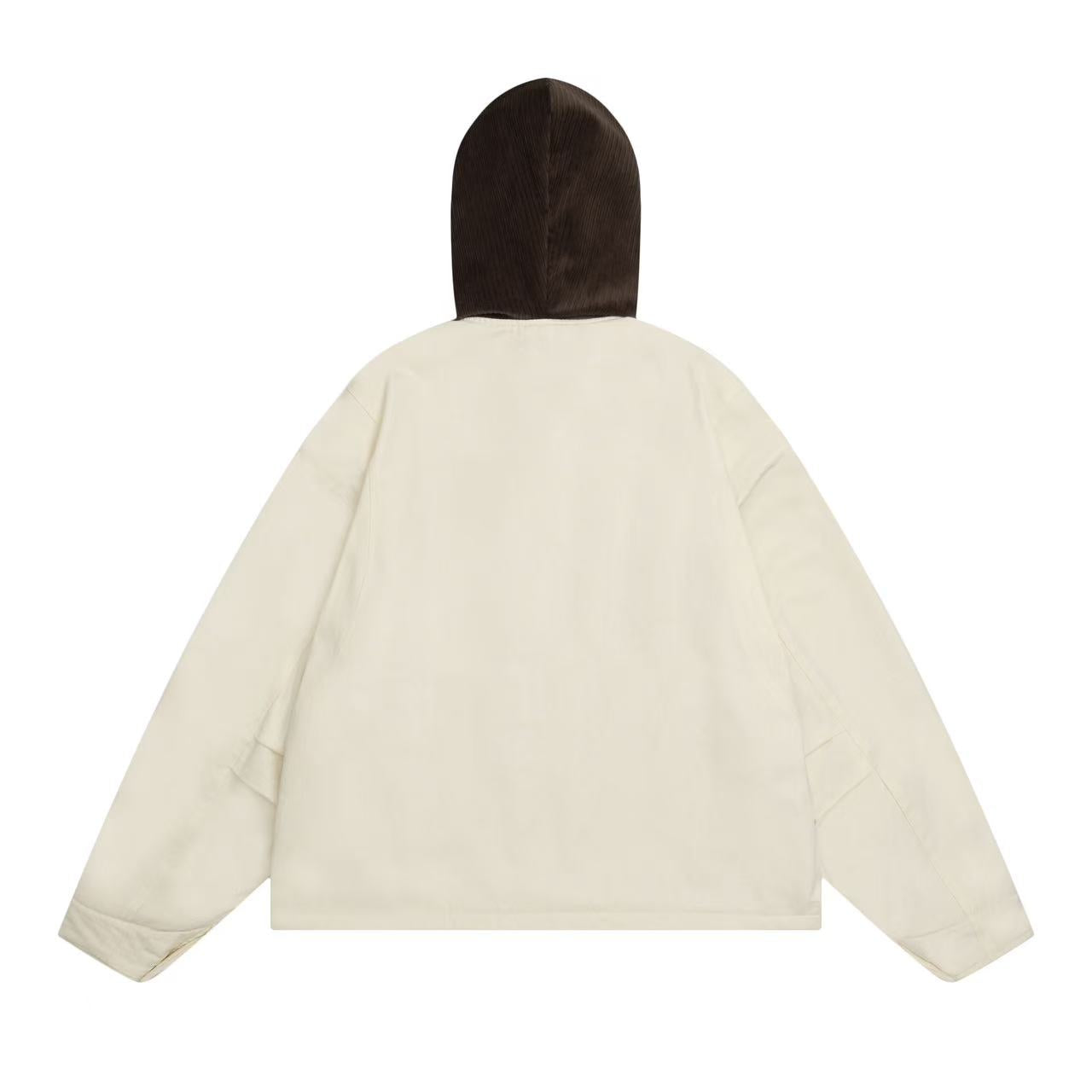 Canvas-Corduroy Blend Hooded Coat