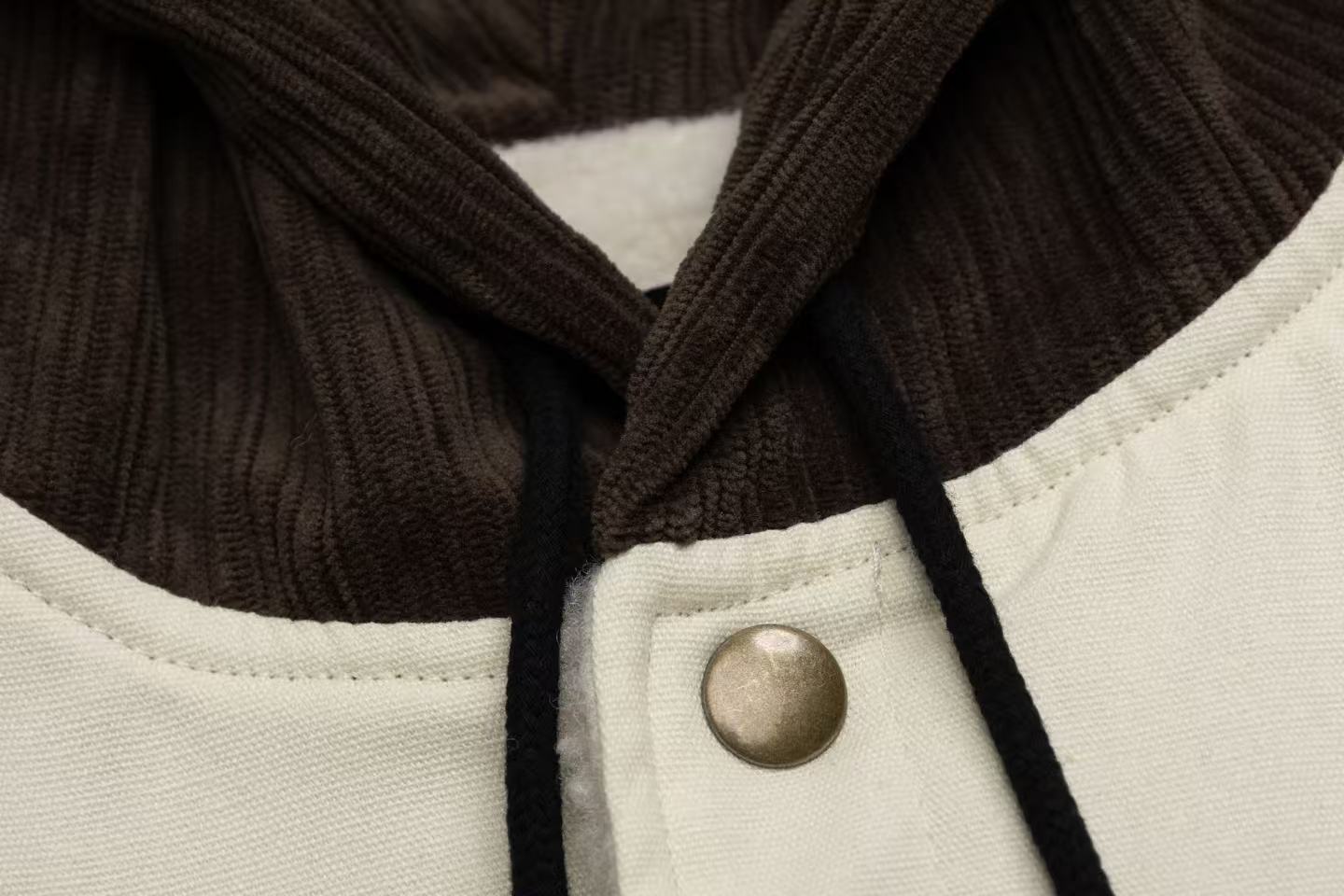 Canvas-Corduroy Blend Hooded Coat
