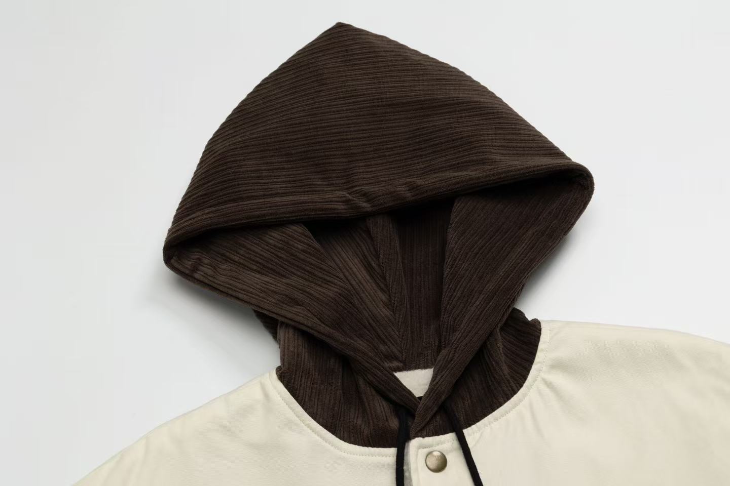 Canvas-Corduroy Blend Hooded Coat