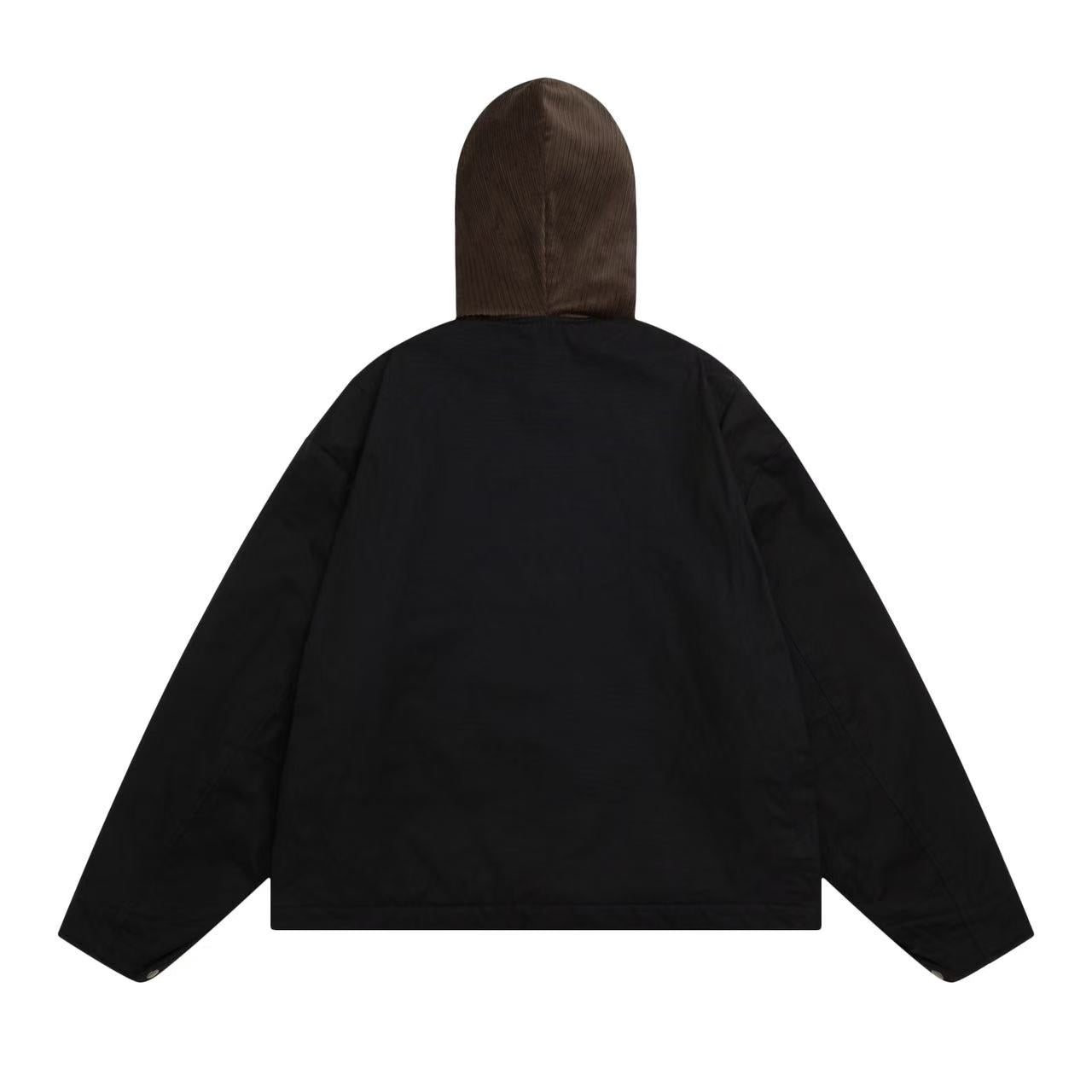 Canvas-Corduroy Blend Hooded Coat