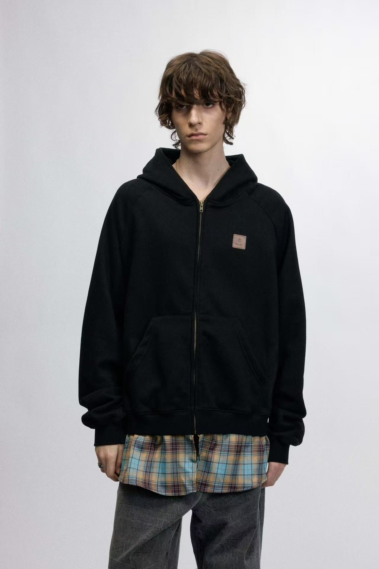 Paneled Hem Zip-Up Hoodie