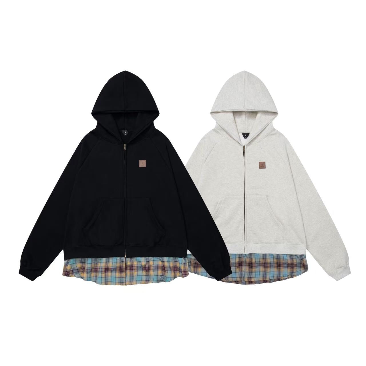 Paneled Hem Zip-Up Hoodie