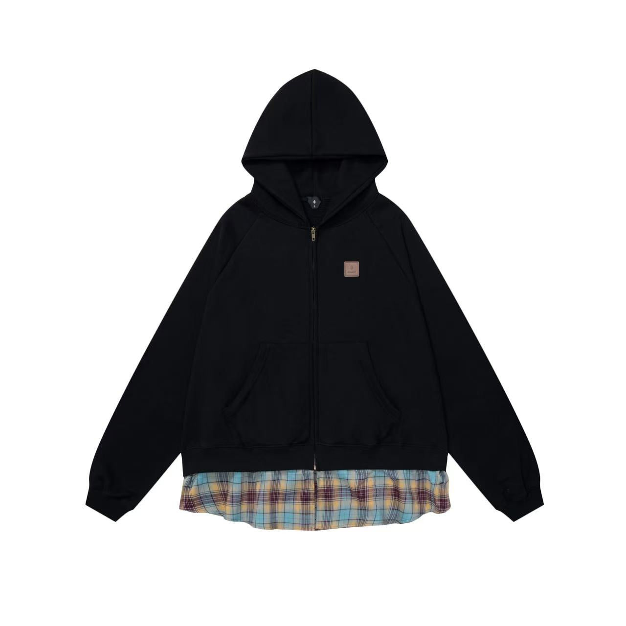 Paneled Hem Zip-Up Hoodie
