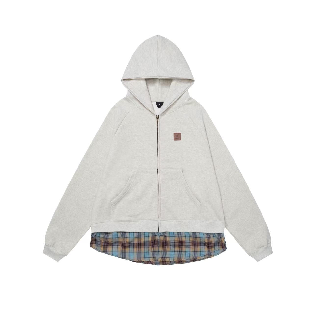 Paneled Hem Zip-Up Hoodie
