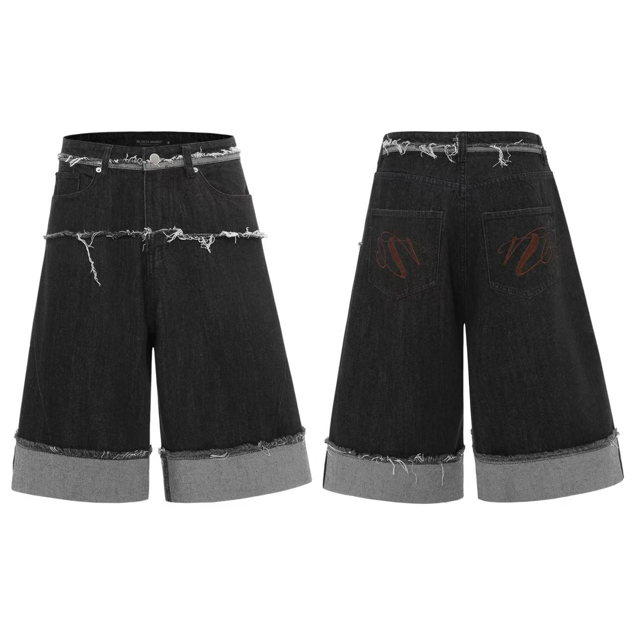 Distressed Denim Knee-Length Shorts