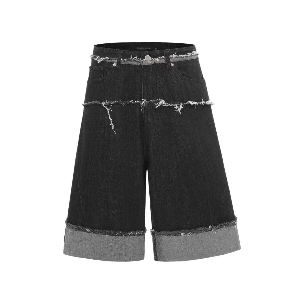 Distressed Denim Knee-Length Shorts