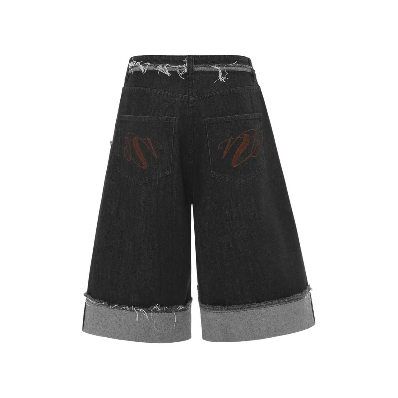 Distressed Denim Knee-Length Shorts
