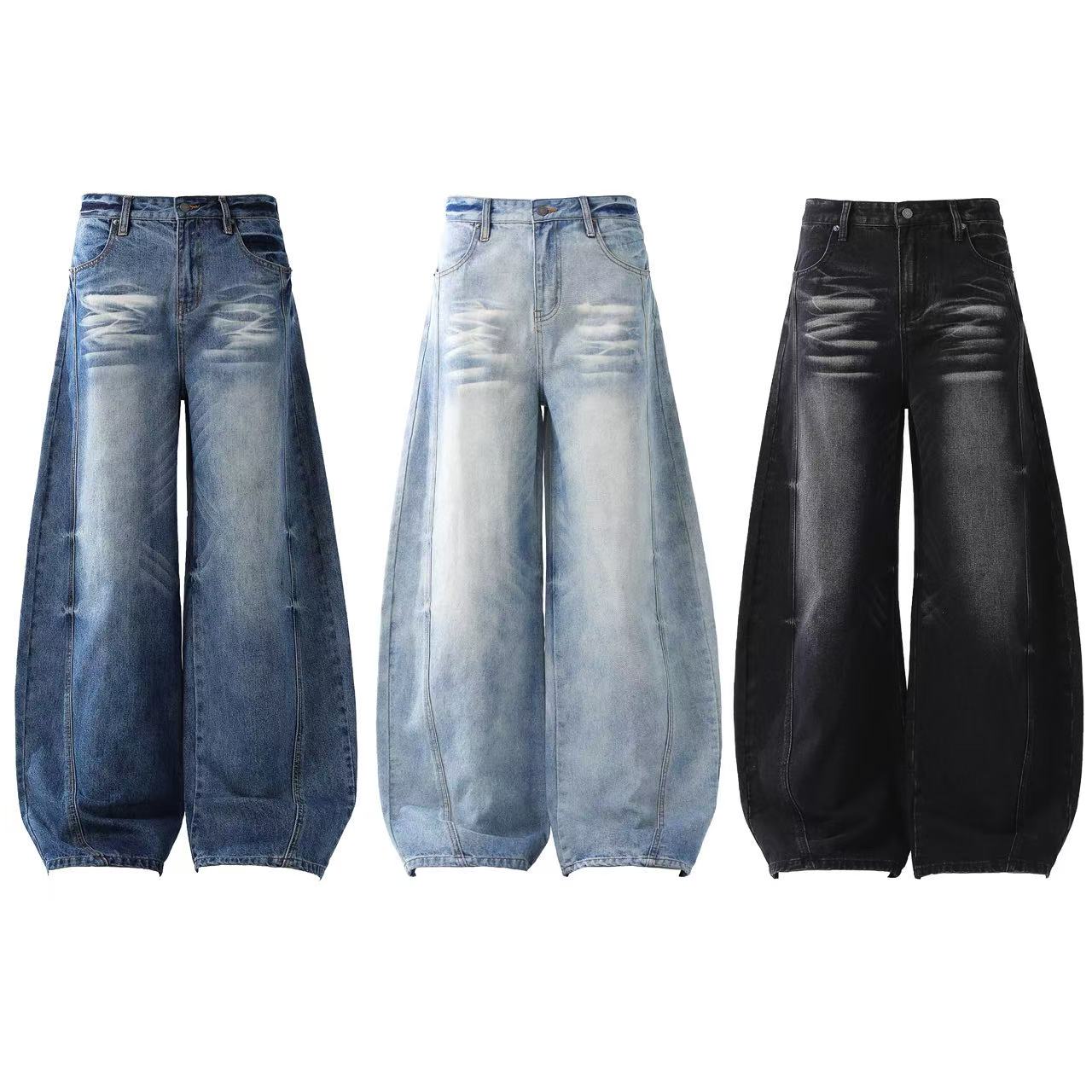 Washed Wide-Leg Baggy Jeans