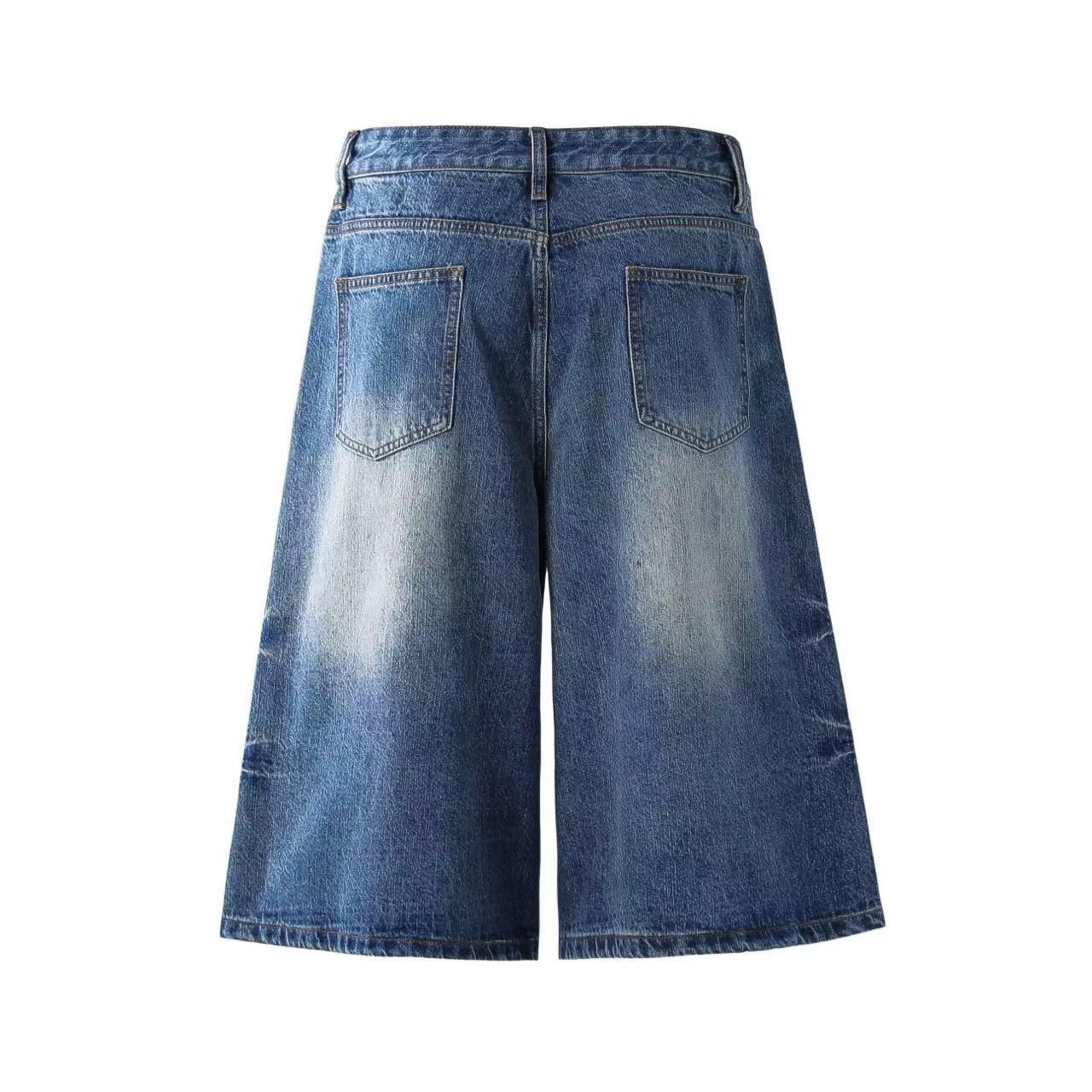 Washed Denim Knee-Length Shorts
